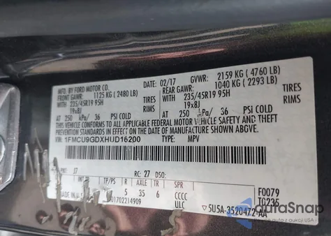 2017 Ford Escape Se из США, поврежденный, VIN 1FMCU9GDXHUD16200